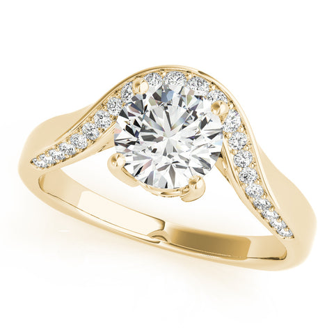 Yellow gold Round Solitaire Diamond Engagement Ring with Pave Band and Four-Prong Setting