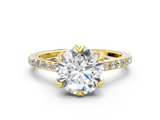 Yellow gold Round Solitaire Diamond Engagement Ring with Pave Band and Six-Prong Setting_48