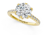 Yellow gold Round Solitaire Diamond Engagement Ring with Pave Band and Six-Prong Setting_49