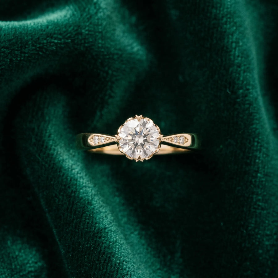 Yellow gold Round Solitaire Diamond Engagement Ring with Split Shank and Six-Prong Setting