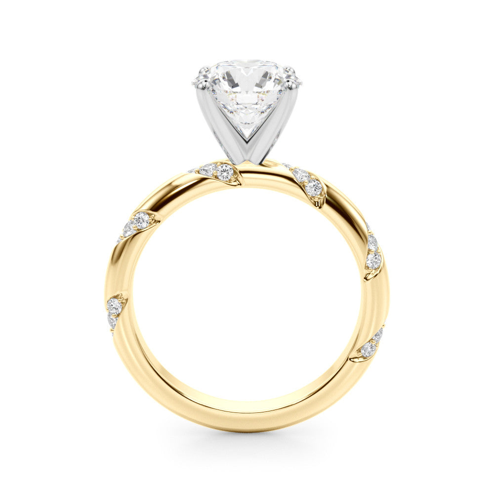 Yellow gold Round Solitaire Diamond Engagement Ring with Twisted Pave Band and Four-Prong Setting 2