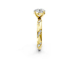 Yellow gold Round Solitaire Diamond Engagement Ring with Twisted Pave Band and Four-Prong Setting_9