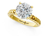 Yellow gold Round Solitaire Diamond Engagement Ring with XO Engraved Band and Four-Prong Setting 1