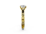 Yellow gold Round Solitaire Diamond Engagement Ring with XO Engraved Band and Four-Prong Setting 2
