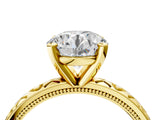 Yellow gold Round Solitaire Diamond Engagement Ring with XO Engraved Band and Four-Prong Setting 4