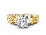 Yellow gold Round Solitaire Diamond Leaf Vine Band with Prong Setting_53