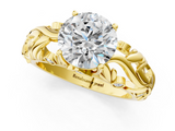 Yellow gold Round Solitaire Diamond Leaf Vine Band with Prong Setting_54