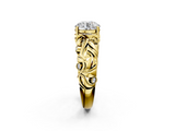 Yellow gold Round Solitaire Diamond Leaf Vine Band with Prong Setting_55