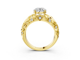 Yellow gold Round Solitaire Diamond Leaf Vine Band with Prong Setting_56