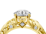 Yellow gold Round Solitaire Diamond Leaf Vine Band with Prong Setting_57