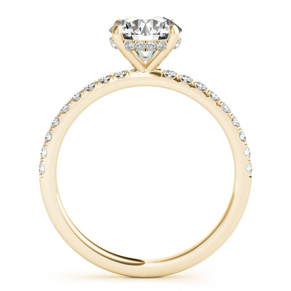 14K Yellow Gold 1.01 Carat F VS1 Round Solitaire Diamond Pavé Band with Four-Prong Setting