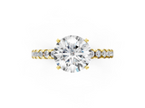 10K Yellow Gold 3.04 Carat D VVS1 Round Solitaire Diamond Pavé Band with Four-Prong Setting