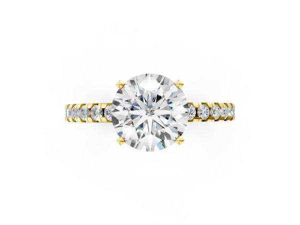 10K Yellow Gold 3.04 Carat D VVS1 Round Solitaire Diamond Pavé Band with Four-Prong Setting