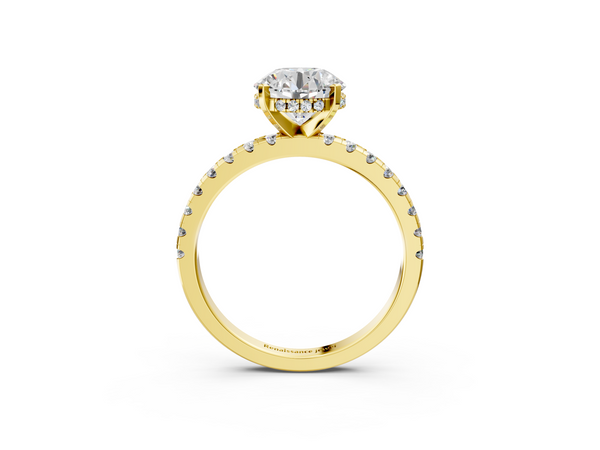 10K Yellow Gold 3.04 Carat D VVS1 Round Solitaire Diamond Pavé Band with Four-Prong Setting