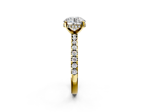 14K Yellow Gold 4.03 Carat F VS1 Round Solitaire Diamond Pavé Band with Four-Prong Setting