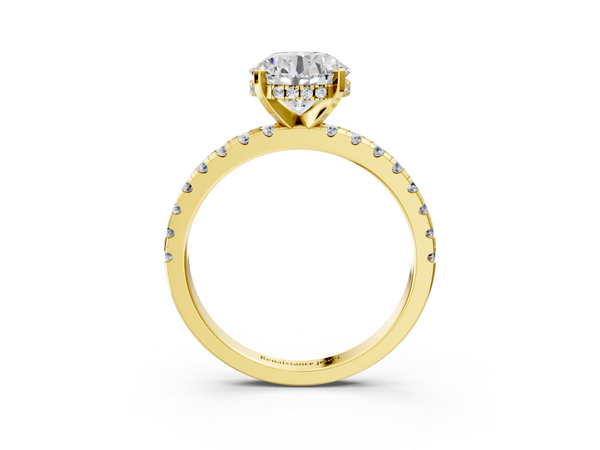 14K Yellow Gold 4.03 Carat F VS1 Round Solitaire Diamond Pavé Band with Four-Prong Setting