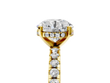 14K Yellow Gold 4.03 Carat F VS1 Round Solitaire Diamond Pavé Band with Four-Prong Setting