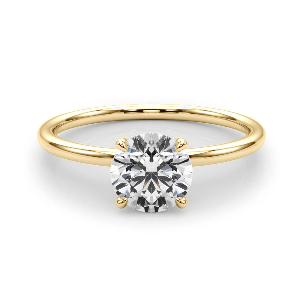 Yellow gold Round Solitaire Diamond Ring with 4-Prong Setting on a Classic Band 1
