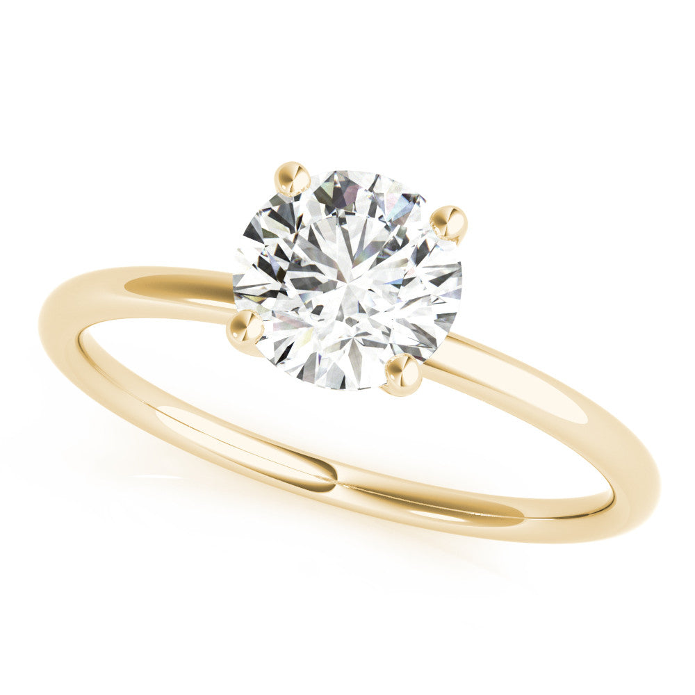 Yellow gold Round Solitaire Diamond Ring with 4-Prong Setting on a Classic Band