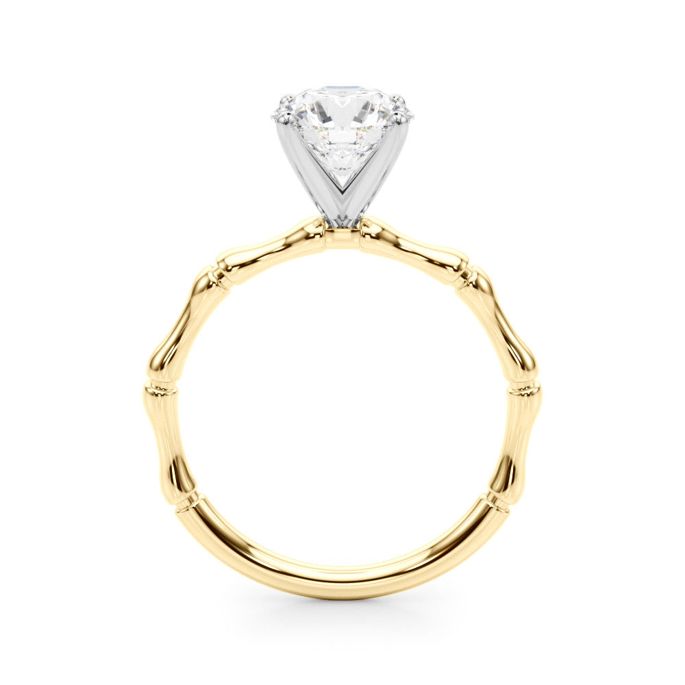 Yellow gold Round Solitaire Diamond Ring with Bamboo Band and Four-Prong Setting 2
