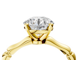 Yellow gold Round Solitaire Diamond Ring with Bamboo Band and Four-Prong Setting_32