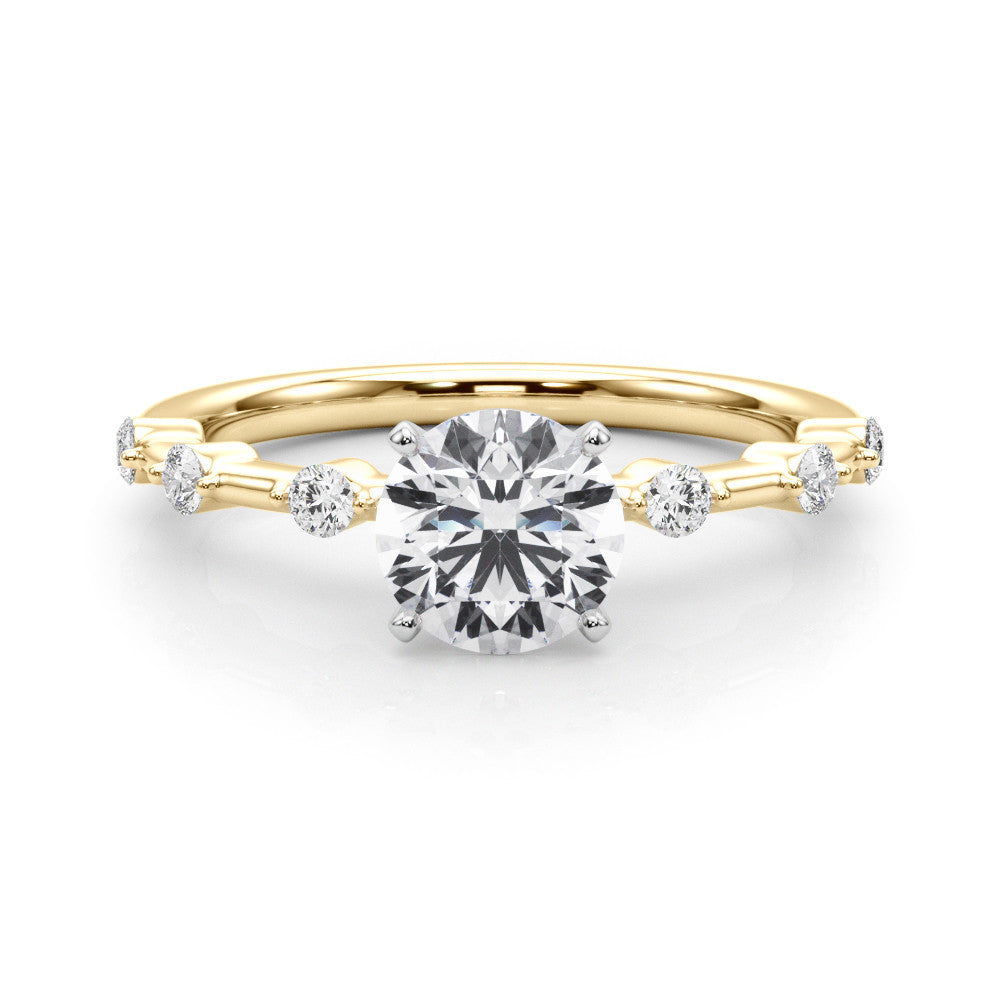 Yellow gold Round Solitaire Diamond Ring with Bezel Set Side Stones and Prong Setting 1