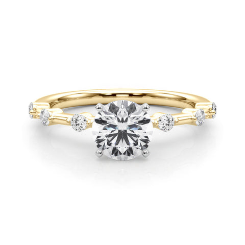 Yellow gold Round Solitaire Diamond Ring with Bezel Set Side Stones and Prong Setting 1