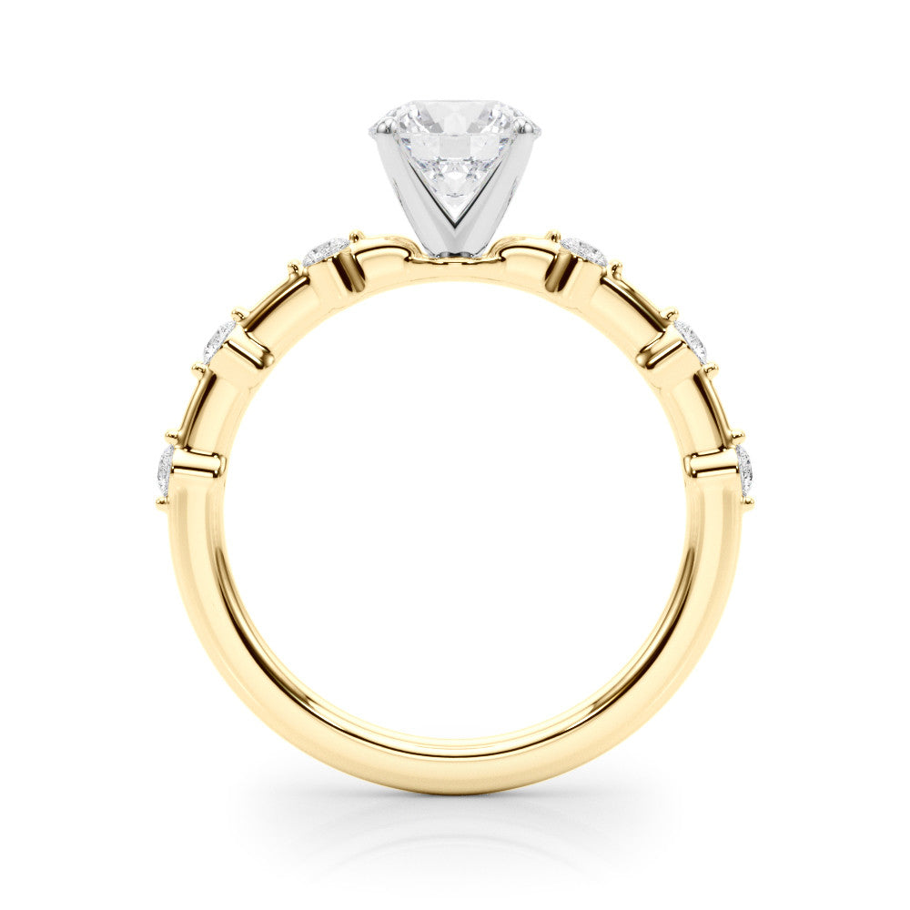 Yellow gold Round Solitaire Diamond Ring with Bezel Set Side Stones and Prong Setting 2