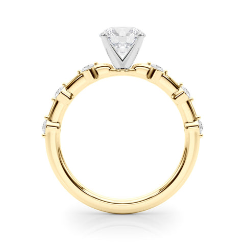 Yellow gold Round Solitaire Diamond Ring with Bezel Set Side Stones and Prong Setting 2
