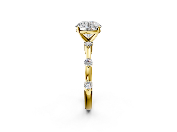 Yellow Gold Round Side Stone Engagement Ring Setting with Spaced Bar Set Accents