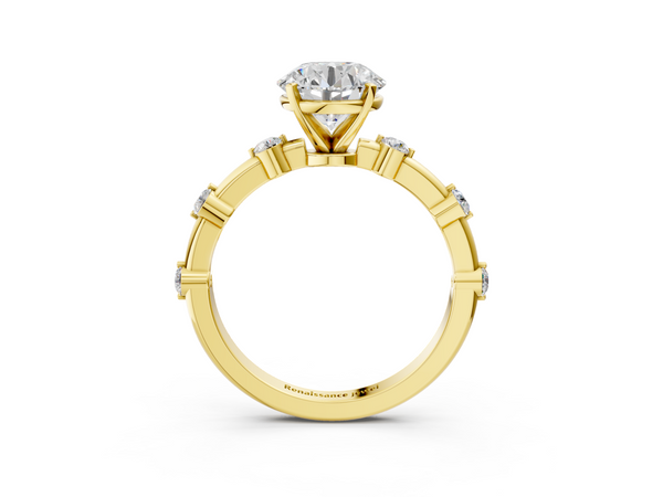 Yellow Gold Round Side Stone Engagement Ring Setting with Spaced Bar Set Accents