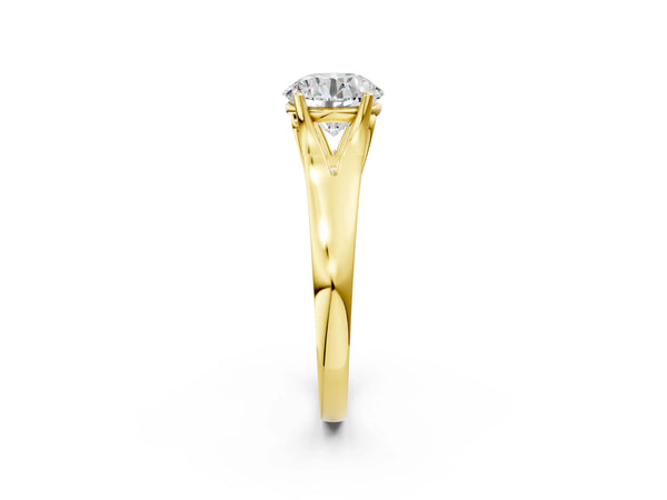 Yellow gold Round Solitaire Diamond Ring with Cathedral Band and Four-Prong Setting