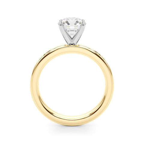 Yellow gold Round Solitaire Diamond Ring with Channel-Set Baguette Band and Four-Prong Setting 2