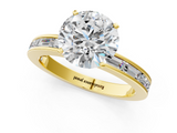 Yellow gold Round Solitaire Diamond Ring with Channel-Set Baguette Band and Four-Prong Setting_81