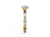 Yellow gold Round Solitaire Diamond Ring with Channel-Set Baguette Band and Four-Prong Setting_82