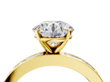 Yellow gold Round Solitaire Diamond Ring with Channel-Set Baguette Band and Four-Prong Setting_84