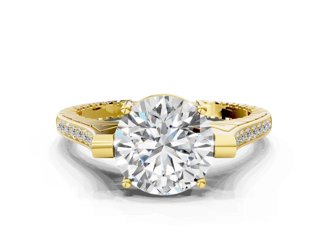 Yellow gold Round Solitaire Diamond Ring with Channel Set Band and Bezel Prong Setting_59