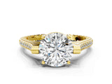 Yellow gold Round Solitaire Diamond Ring with Channel Set Band and Bezel Prong Setting_59