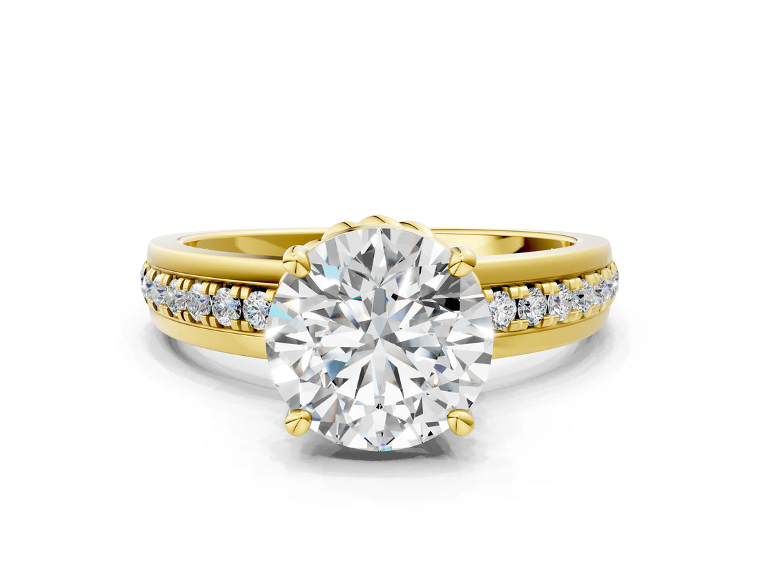 Yellow gold Round Solitaire Diamond Ring with Channel Set Band and Six-Prong Setting_51