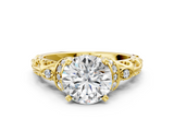 Yellow gold Round Solitaire Diamond Ring with Filigree Band and Four-Prong Setting_48