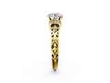 Yellow gold Round Solitaire Diamond Ring with Filigree Band and Four-Prong Setting_50