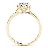 Yellow gold Round Solitaire Diamond Ring with Floral Prong Setting and Classic Band 1