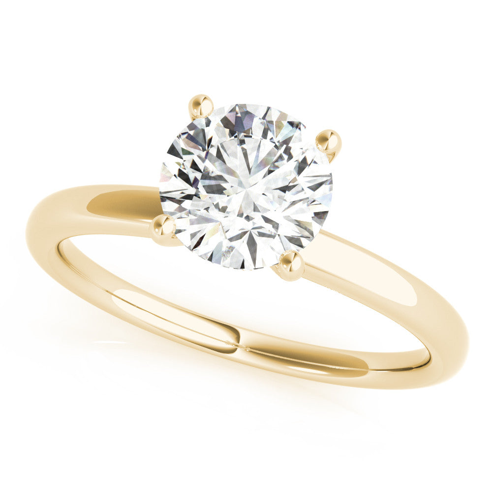 Yellow gold Round Solitaire Diamond Ring with Four-Prong Setting and Classic Band