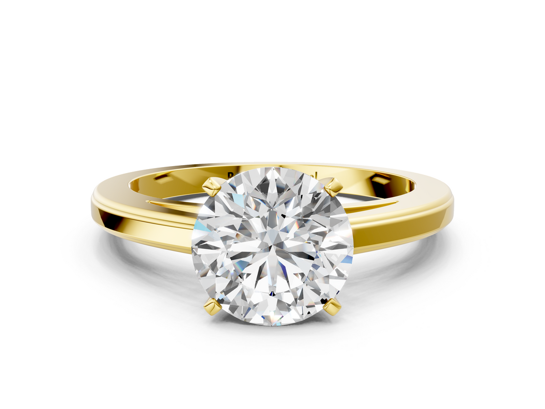 Yellow gold Round Solitaire Diamond Ring with Four-Prong Setting and Classic Band_4