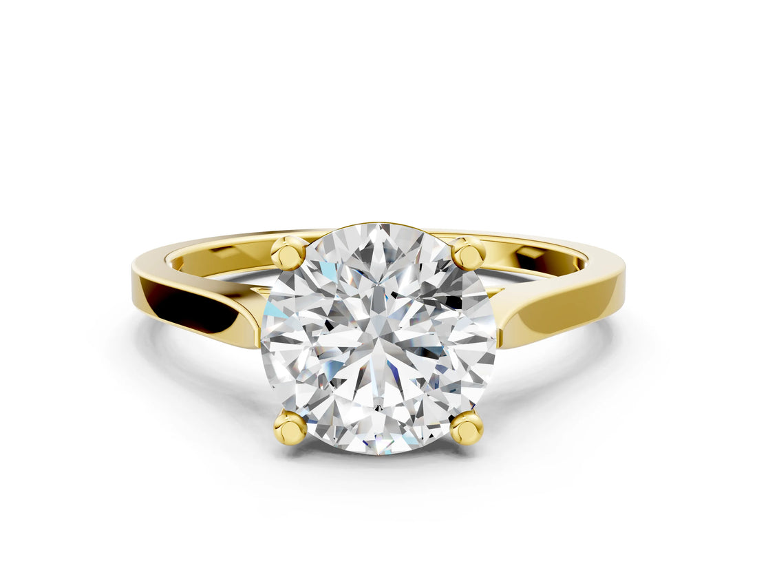 Yellow gold Round Solitaire Diamond Ring with Four-Prong Setting and Tapered Band 1