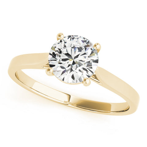 Yellow gold Round Solitaire Diamond Ring with Four-Prong Setting and Tapered Band