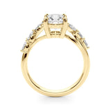 Yellow gold Round Solitaire Diamond Ring with Marquise Side Stones and Prong Setting on a Split Shank Band 2