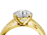 Yellow gold Round Solitaire Diamond Ring with Milgrain Pavé Band and Four-Prong Setting_168