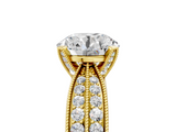 Yellow gold Round Solitaire Diamond Ring with Milgrain Pavé Band and Four-Prong Setting_169