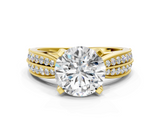Yellow gold Round Solitaire Diamond Ring with Milgrain Pavé Band and Four-Prong Setting_175